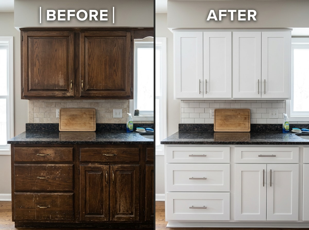 Before and after cabinet refacing in a Stillwater, MN kitchen remodel
