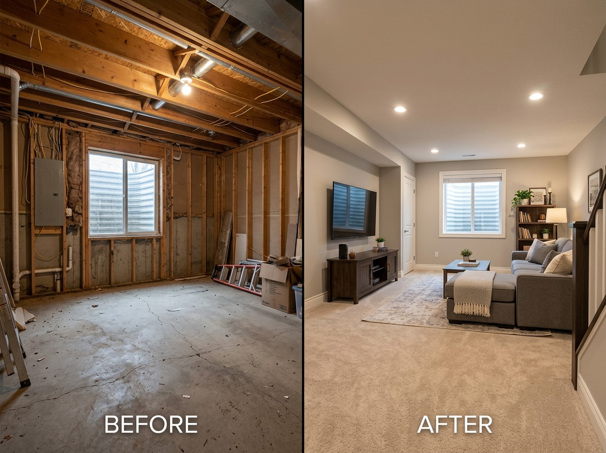 Before and after collage of popular Woodbury remodeling projects