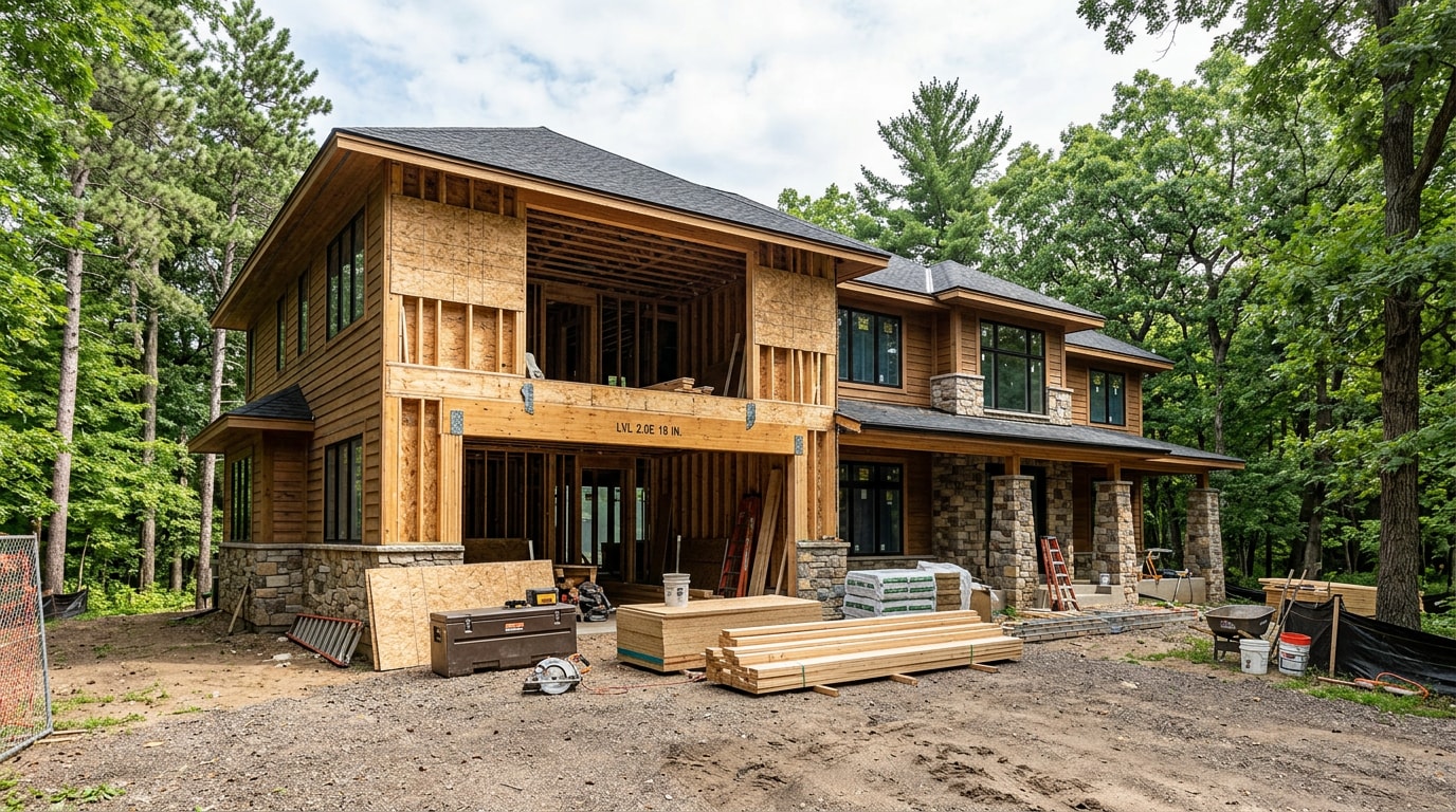 Structural remodeling project underway at a wooded North Oaks, MN home