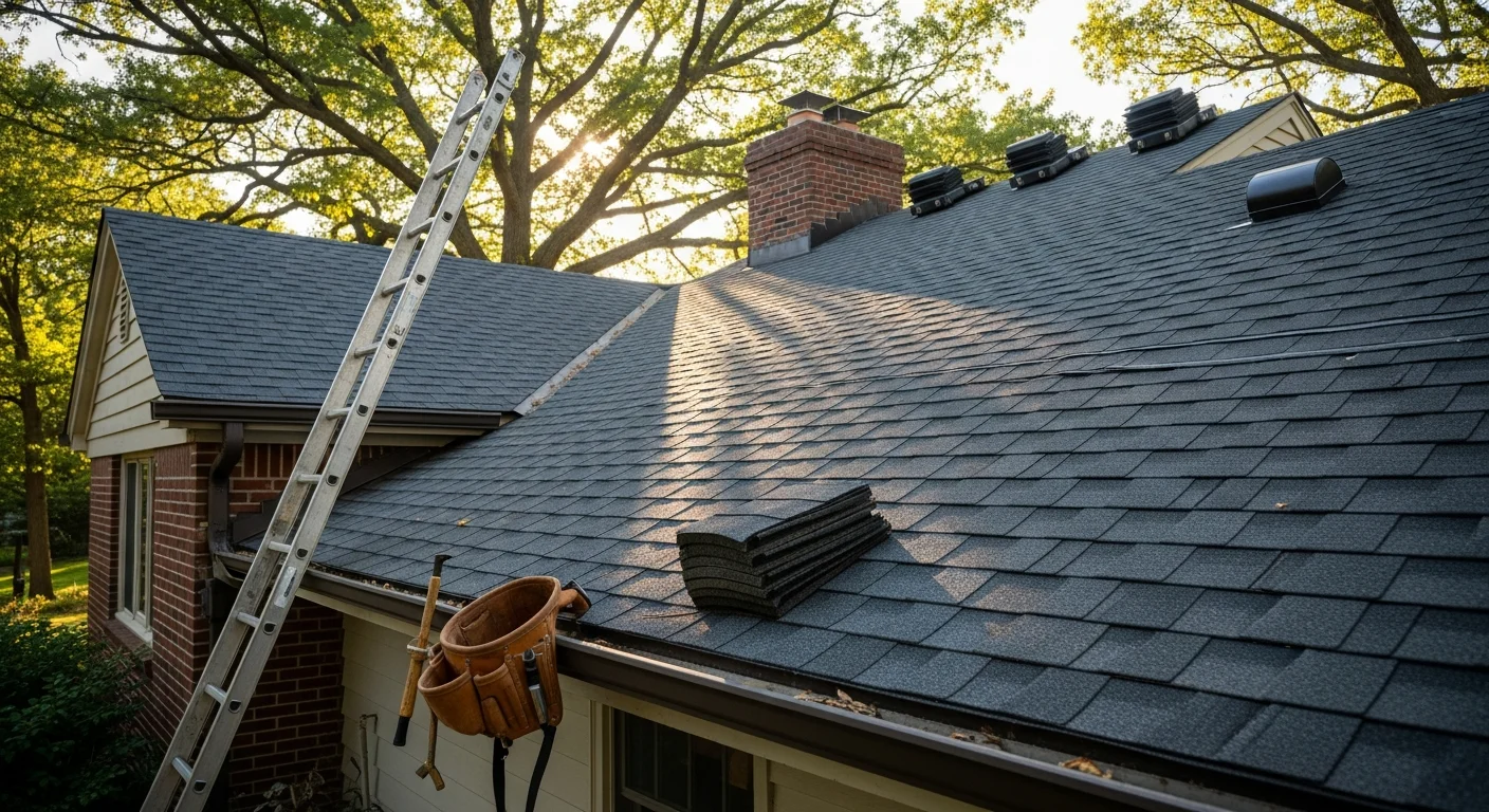 Residential roof installation on home exterior