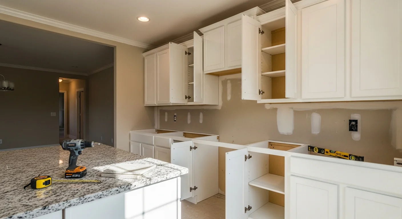 Remodeled kitchen interior in a Hugo, MN single-family home featuring new cabinetry, updated countertops, and an open layout. Work completed by BRZ Construction Inc as part of a full kitchen remodeling project in Hugo.
