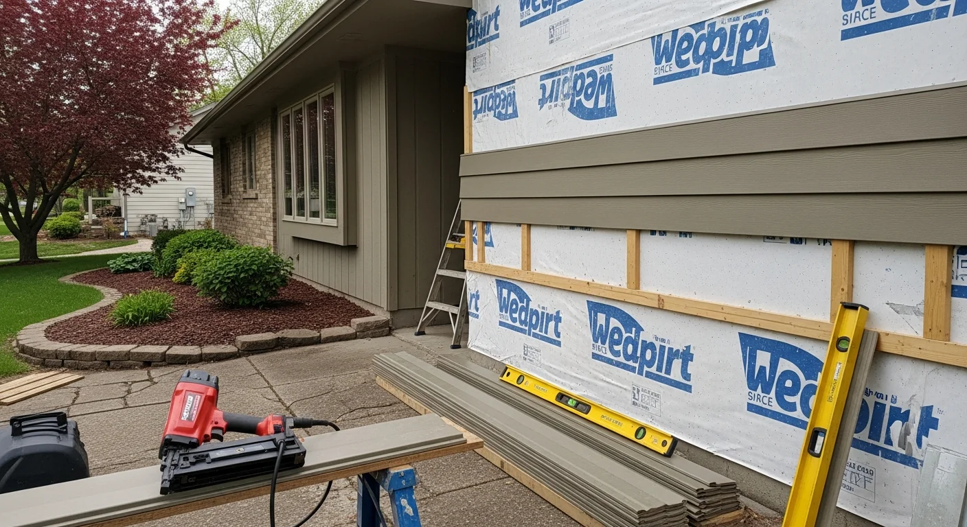 Newly installed exterior siding on a single-family home in Hugo, MN, showing clean panel lines and finished trim around windows. The home exterior reflects a completed siding replacement by BRZ Construction Inc.